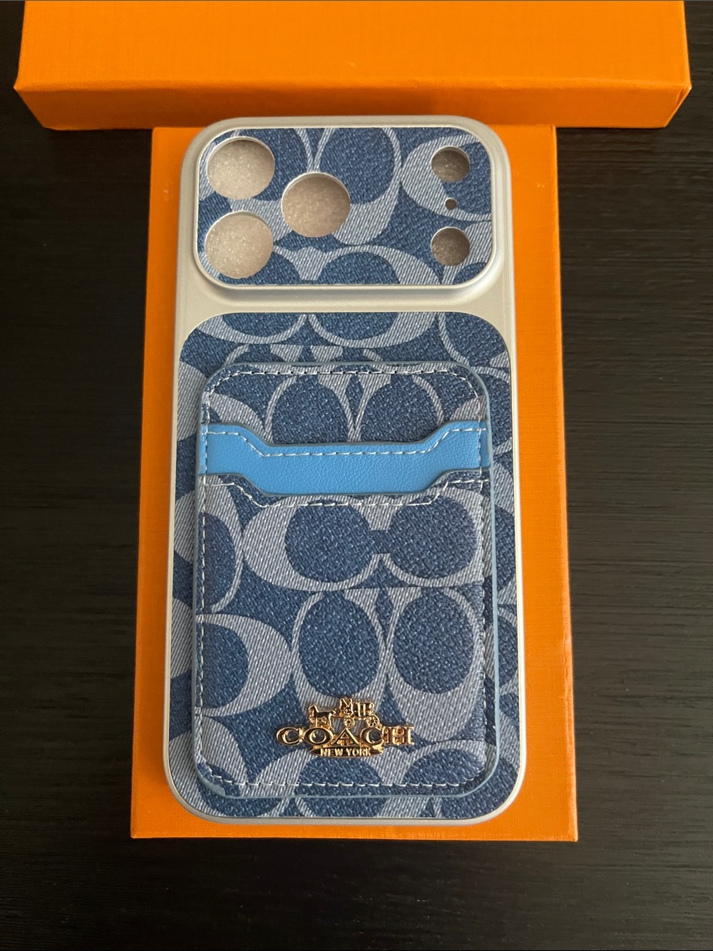 Coach Blue Canvas iPhone Case with Card Holder for 17 pro Max